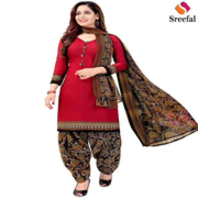Rajnandini Women's Red Cotton Printed Unstitched Salwar Suit Material
